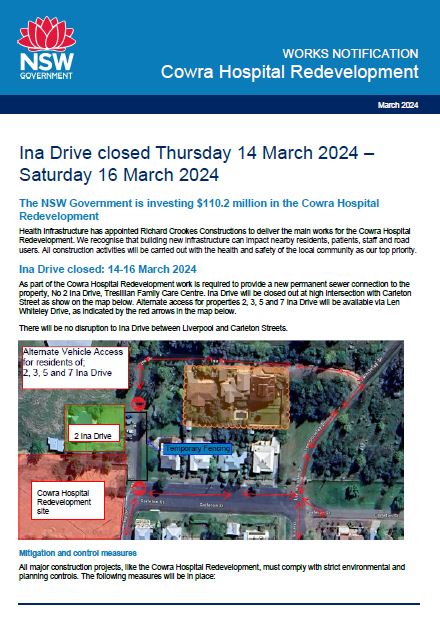 11 March 2024- Ina Drive closed