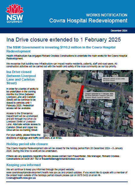 16 August 2024 - Ina Drive and Holiday closure